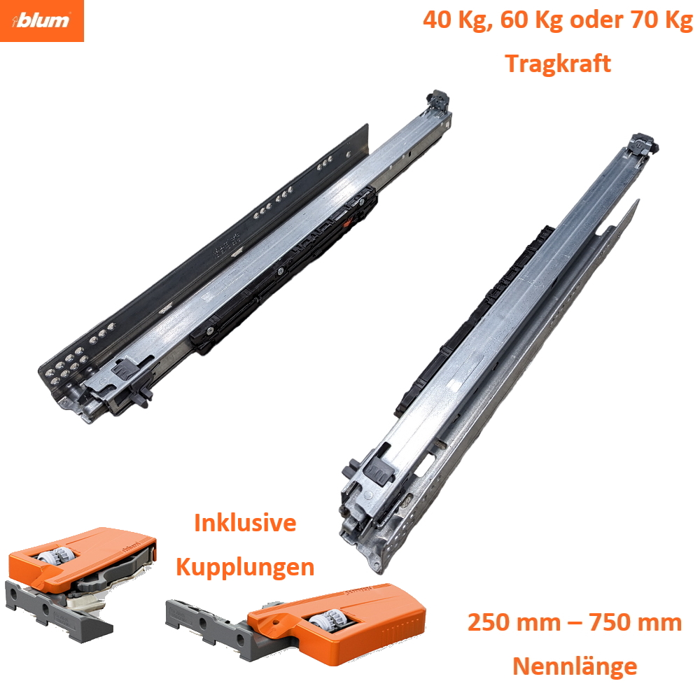 Blum Movento Schubladenauszug - Vollauszug - 40 Kg 60 Kg 70 Kg - MIT Kupplungen