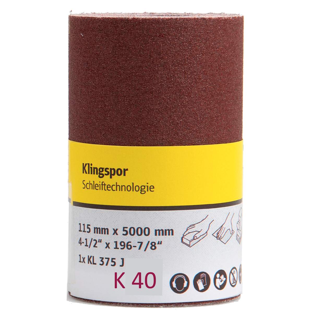 Klingspor Schleifrolle KL 375 J SB Gewebe Schleifrolle 115 x 5000 mm  - K 40