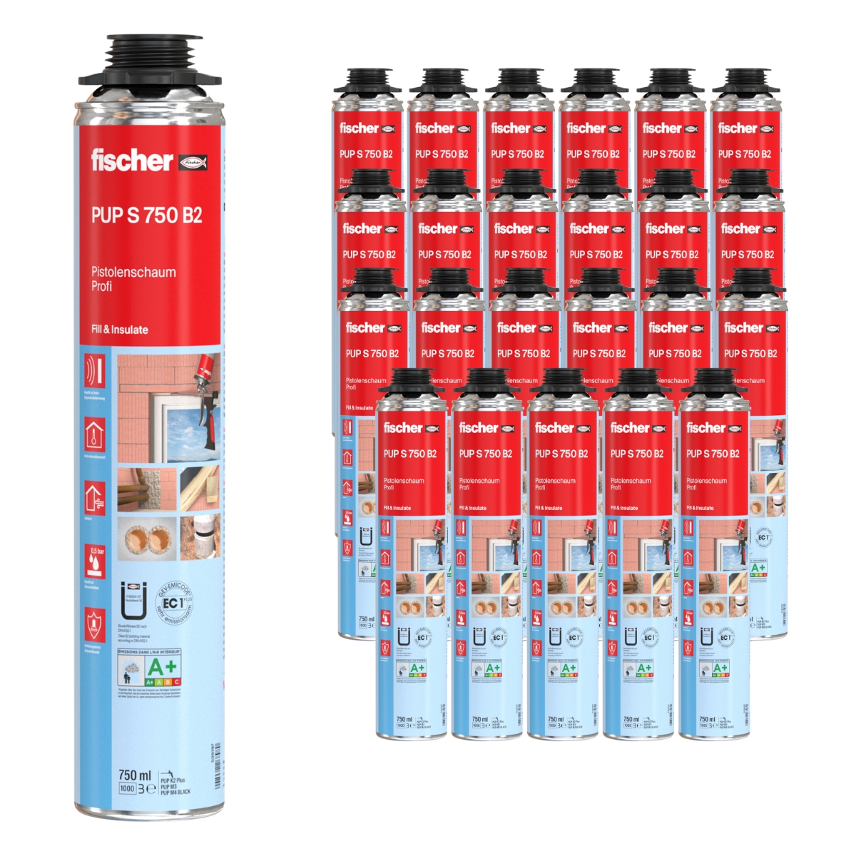 Fischer Pistolenschaum Montageschaum Dämmschaum PUP S 750ml B2 - 1K - 24 Stück