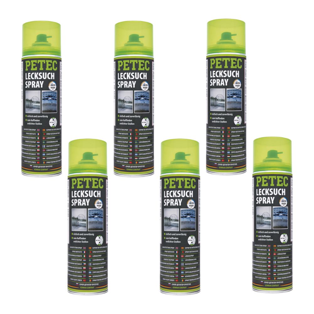 Petec Lecksuchspray - 360 Grad Ventil im Set - 6 Stück - 70750