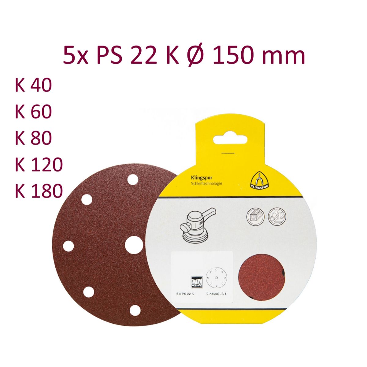 Klingspor Schleifpapier PS 22 K SB - Ø 150 mm - GLS 3 - kletthaftend