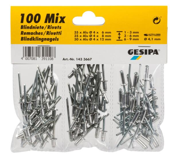 Gesipa Blindnieten Sortiment - 35x 4x6 - 35x 4x8 - 30x 4x12 - 100-tlg. - 1433667