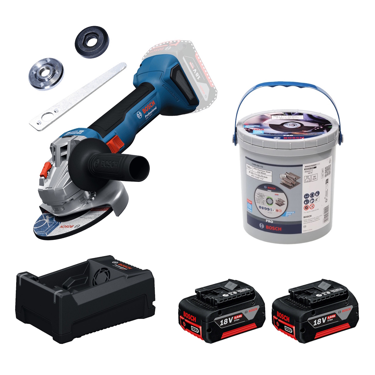 Bosch Akku-Winkelschleifer GWS18V-8 Karton 2x5Ah GAL12V/18V-80 PRO Trennscheiben