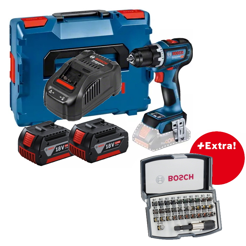 Bosch Akku-Bohrschrauber GSR 18V-90C + BITBOX Extra! - L-BOXX - 2x 5Ah - GAL1880