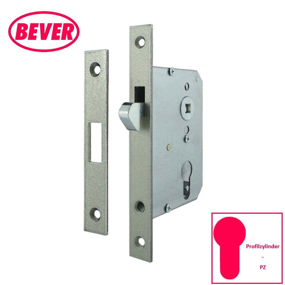 Bever Schiebetürschloss mit Hakenfalle 55 /8 - 55mm Dorn - 20mm Stulp kantig