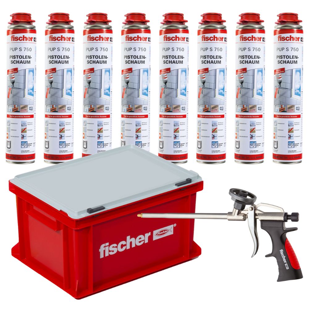 Fischer Pistolenschaum Set PUP S 750ml 8x Schaum + Pistole + Transportbox