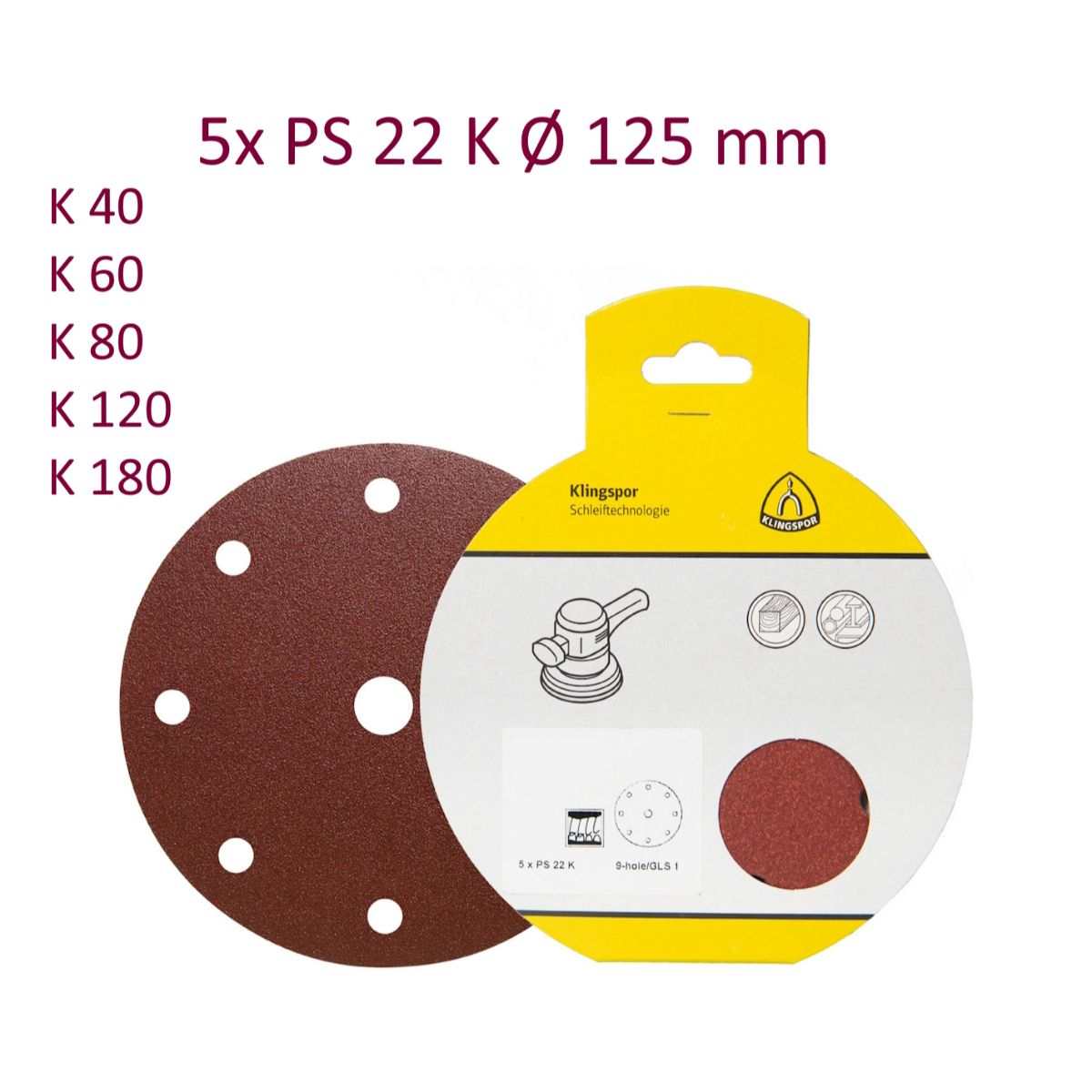 Klingspor Schleifpapier PS 22 K SB - Ø 125 mm - GLS 5 - kletthaftend