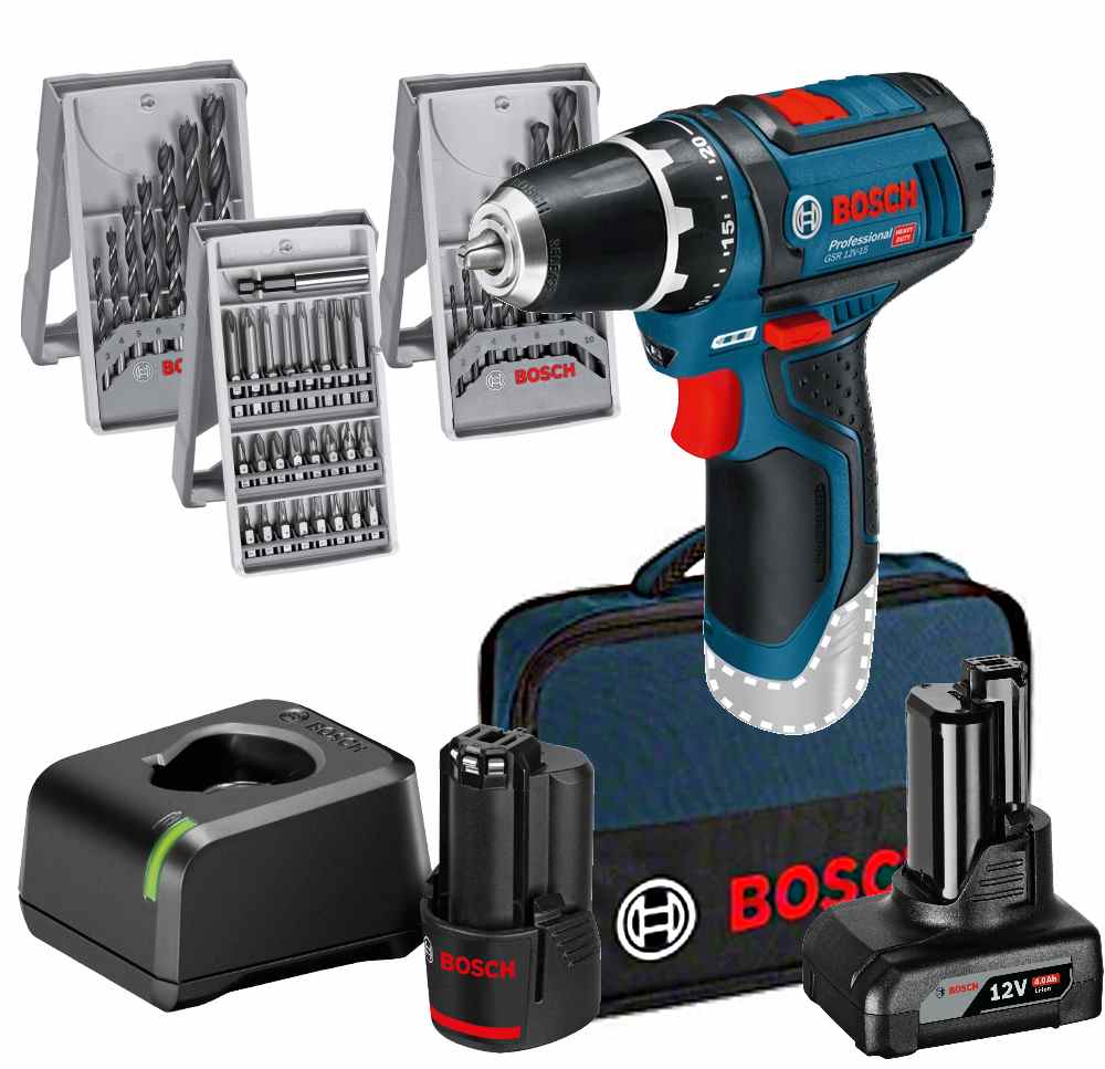 Bosch Akku-Bohrschrauber GSR 12V-15 1x2AH 1x4AH - Softbag - Zubehör - GAL 12V-20