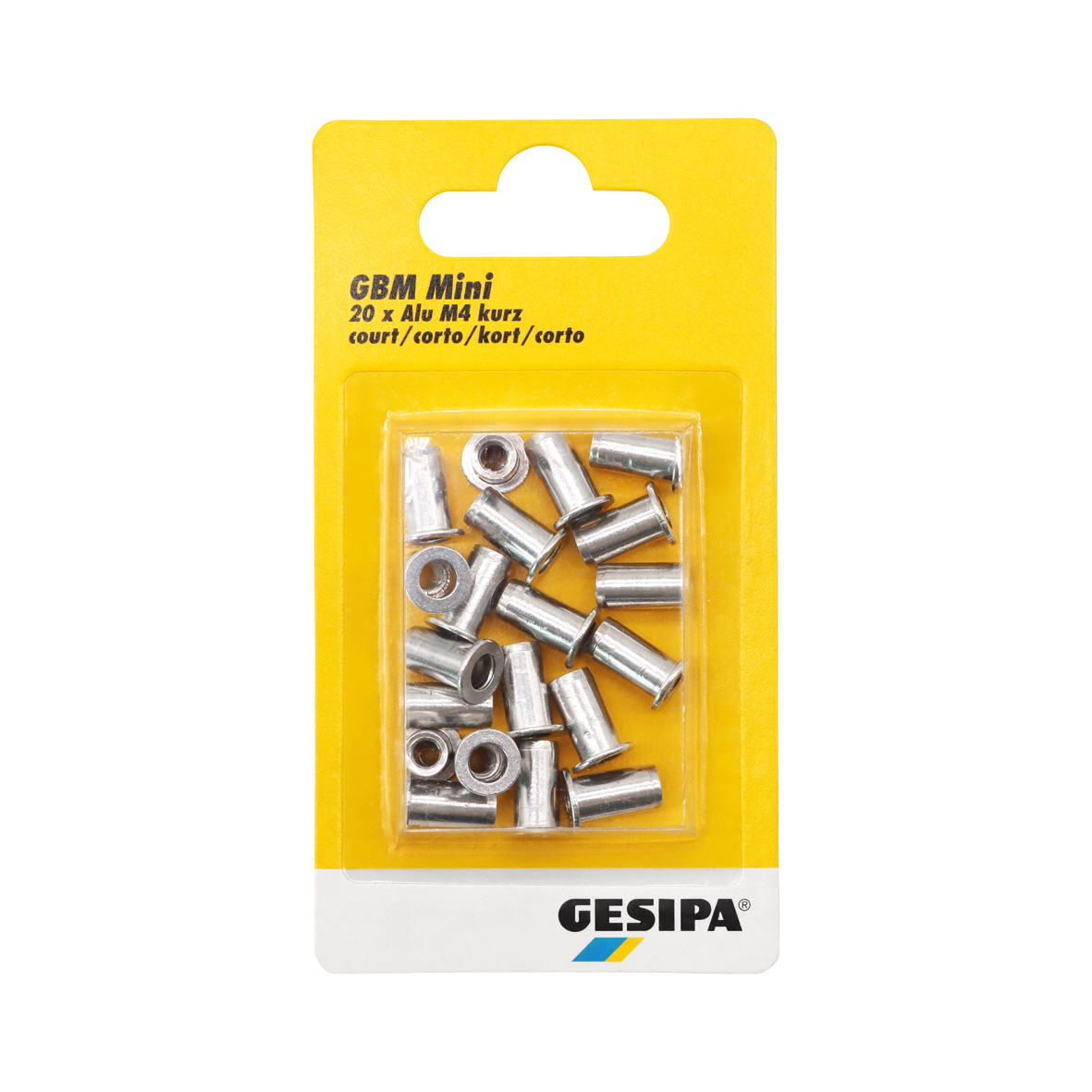Gesipa Blindnietmuttern Mini-Pack - 20 Stück - M 4 Kurz - Alu - 1433669