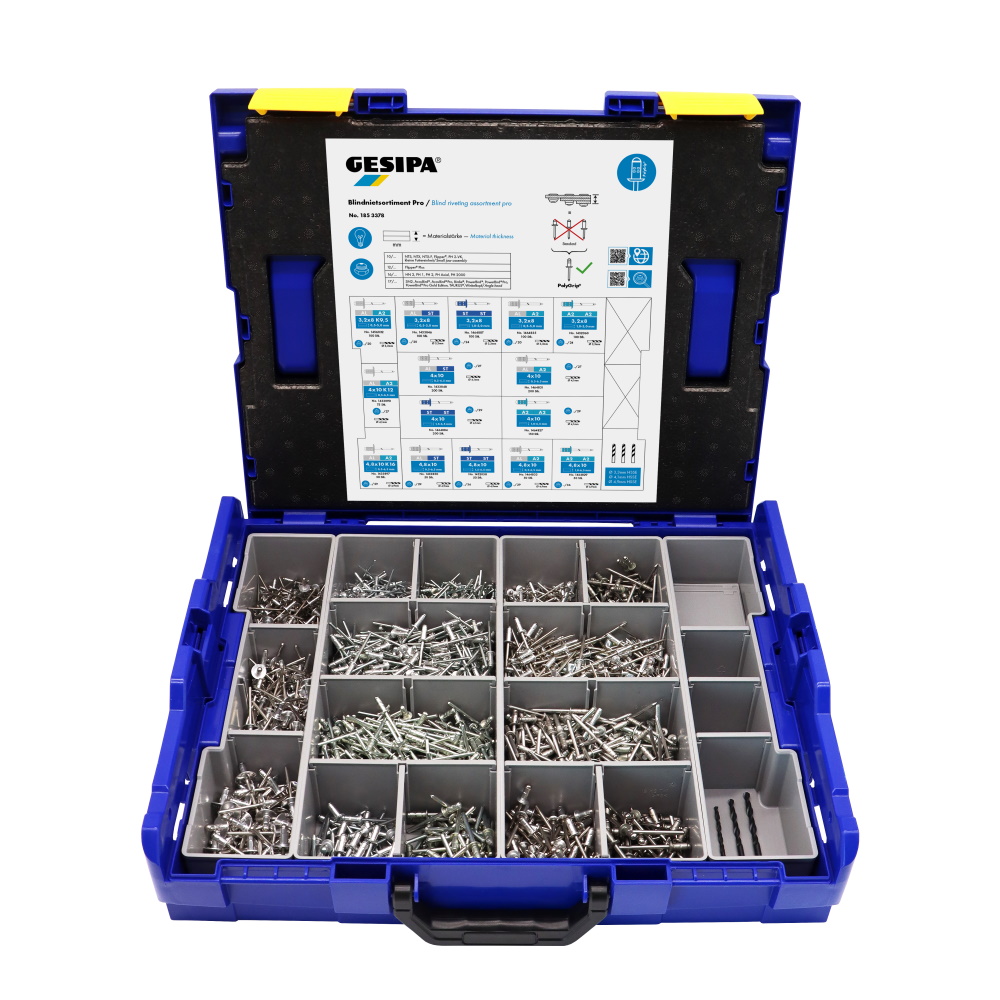 Gesipa Blindnieten Sortiment Pro in der L-Boxx - 1578 teilig - inkl. 3 Bohrer