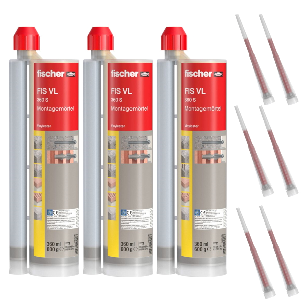 Fischer Montagemörtel FIS VL 360 S  - 3 Stück inkl. 6x Statikmischer - 519556