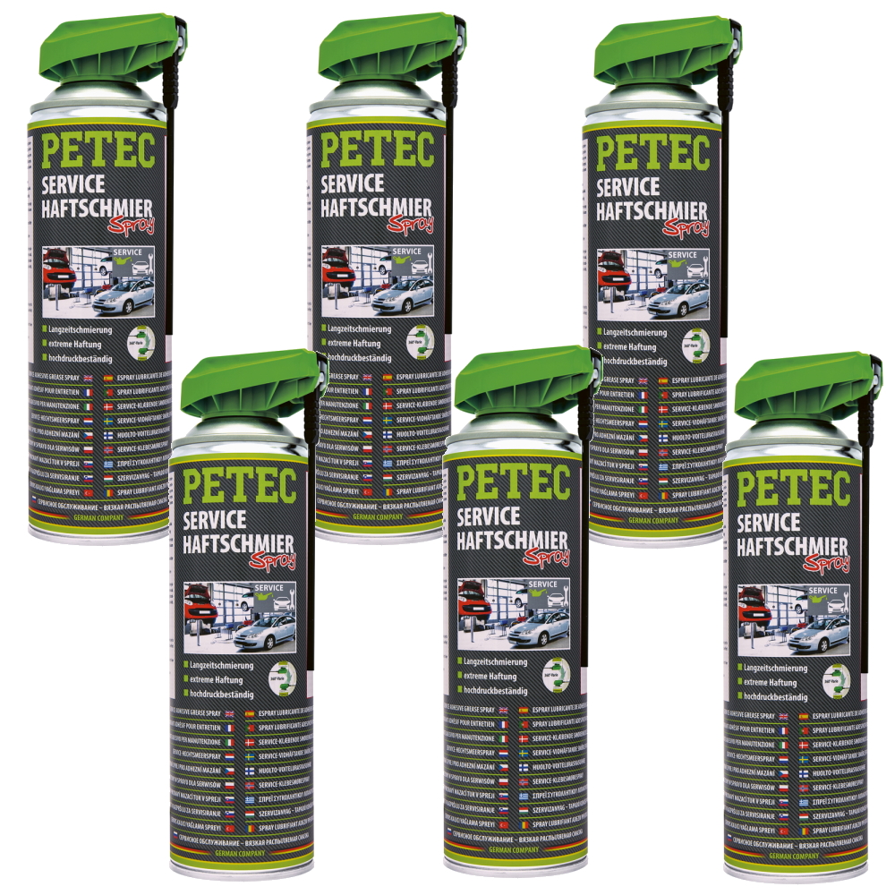 Petec Service Haftschmierspray - 6 Stück - 500ml - 360 Grad Sprühkopf - 71550