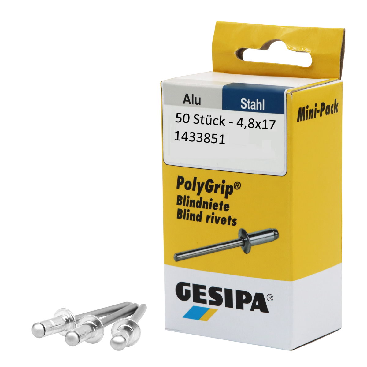 Gesipa Blindnieten Mini-Pack PolyGrip - 50 Stk - 4,8 x 17 - Alu/Stahl - 1433851