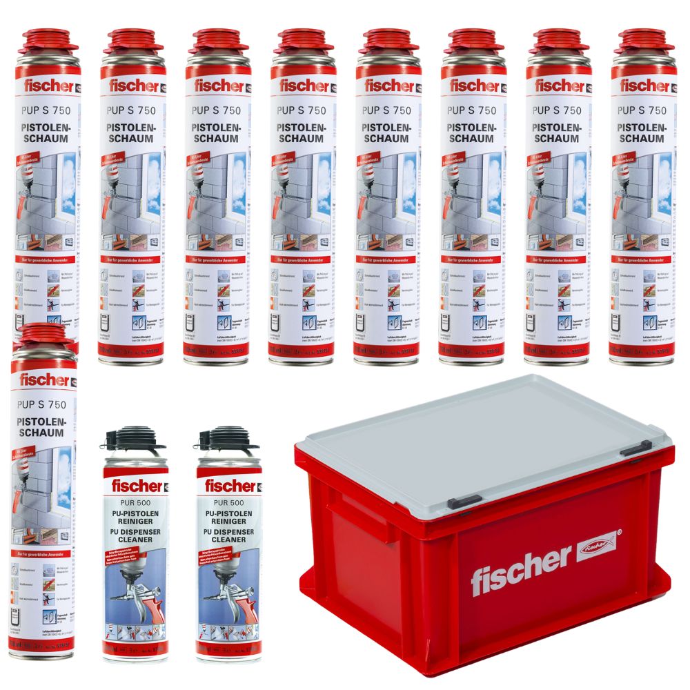Fischer Pistolenschaum Set PUP S 750ml 9x Schaum + 2x Reiniger + Transportbox