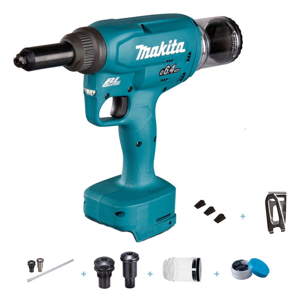 Makita Akku-Blindnietsetzgerät DRV250Z - 18V - 2,4-6,4mm - 20000 N - Hub 30mm