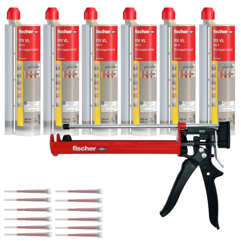 Fischer Montagemörtel FIS VL 360 S - 6x Mörtel - 12x Mischer - 1x Presse FIS AM