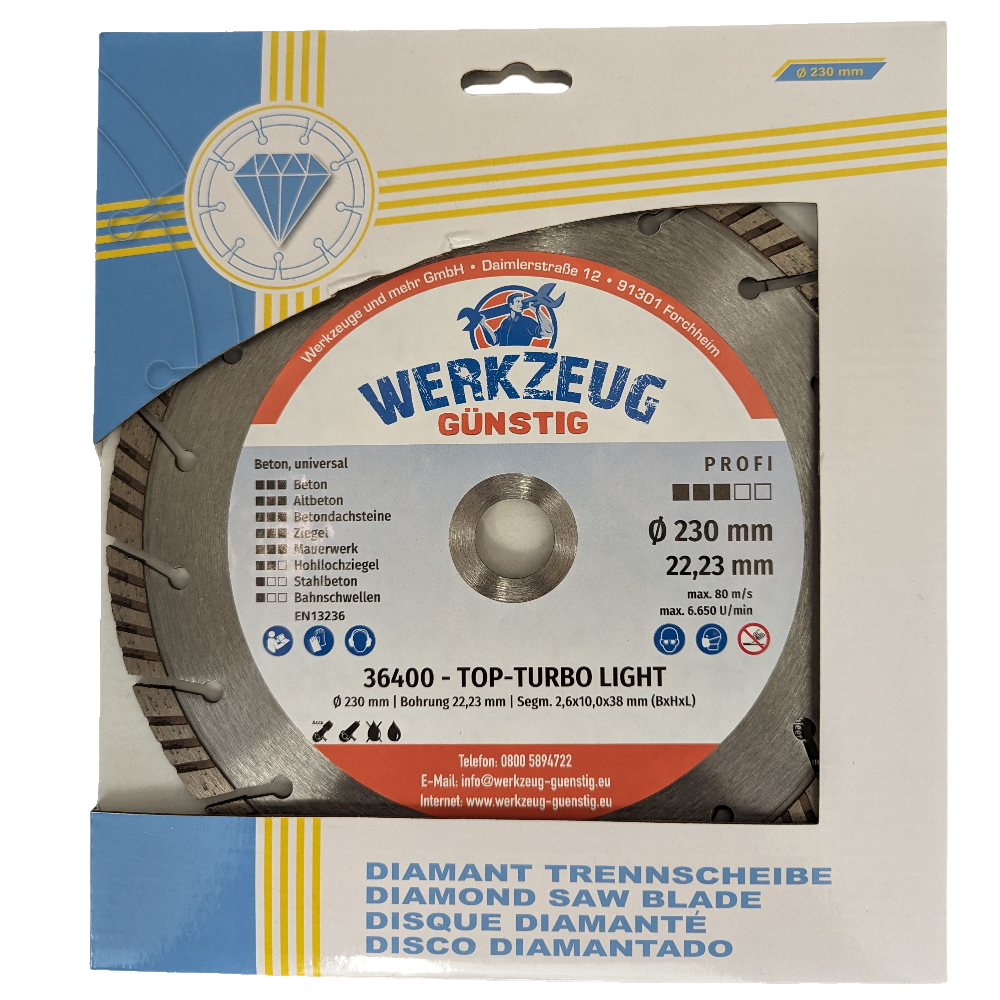 Diamanttrennscheibe 230mm - Beton - Universal - Betonstahl - Ziegel - mit Logo