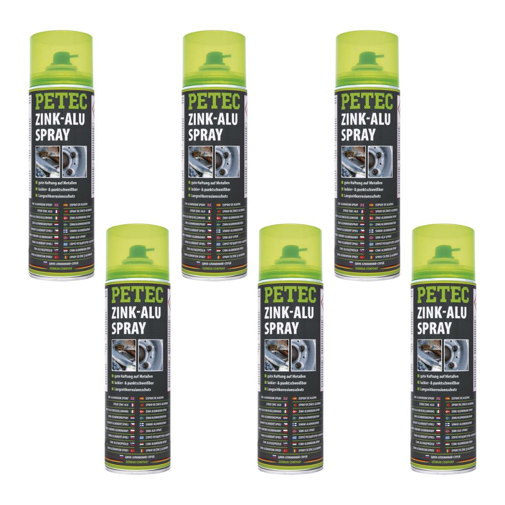 Petec Zink-Alu Spray Langzeitkorrosionsschutz - Haftung - Set - 6 Stück - 71050