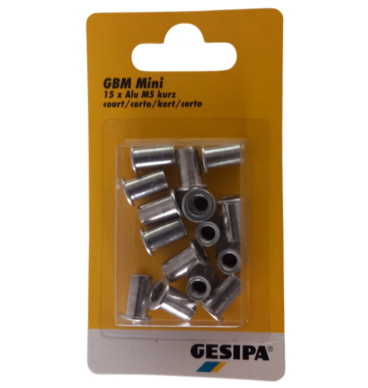 Gesipa Blindnietmuttern Mini-Pack - 15 Stück - M 5 Kurz - Alu - 1433671