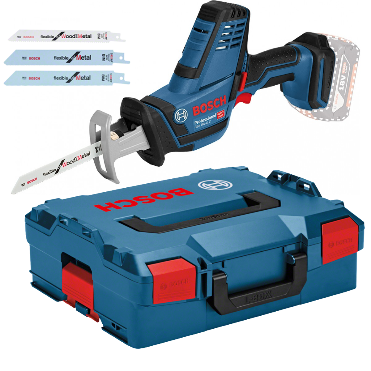 Bosch Akku-Säbelsäge GSA 18 V-LI C Professional  - L-BOXX 136 - inkl. 3 Sägeblätter