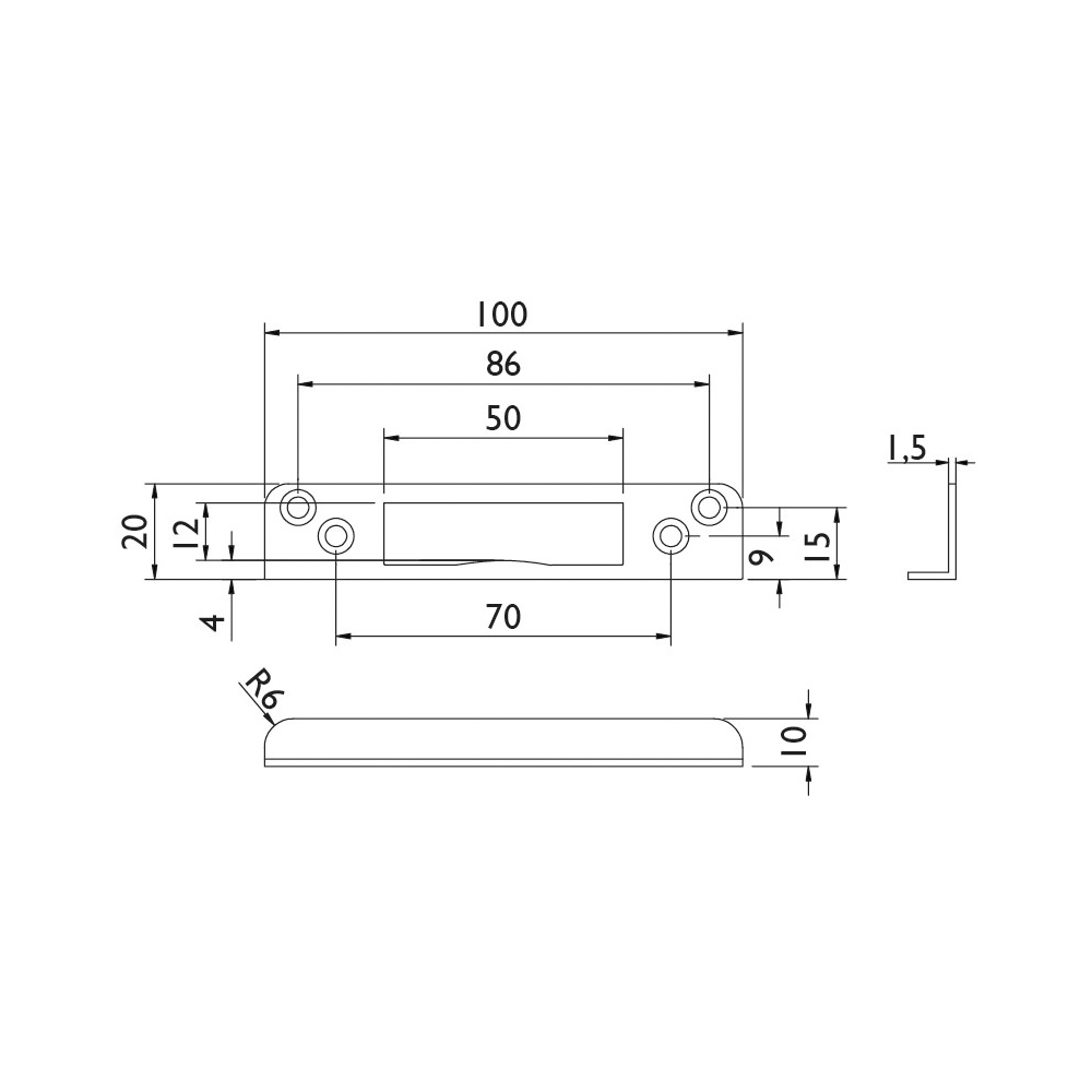 Hermat Glastür Winkelschließblech 6895 Edelstahl matt 20 x 10 x 100 mm