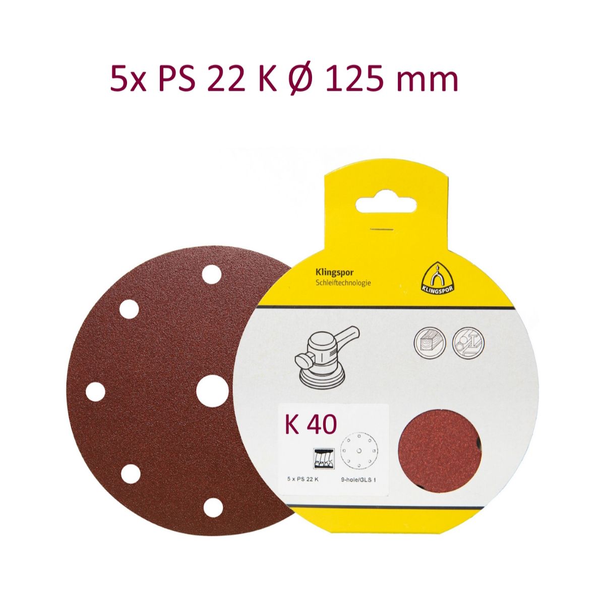 Klingspor Schleifpapier PS 22 K SB - Ø 125 mm - GLS 5 - kletthaftend - K 40