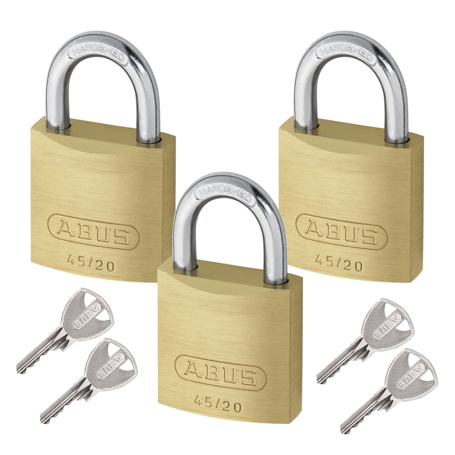 Abus Vorhangschloss 3er Set - Messing 45/20 Triples - Gleichschließend