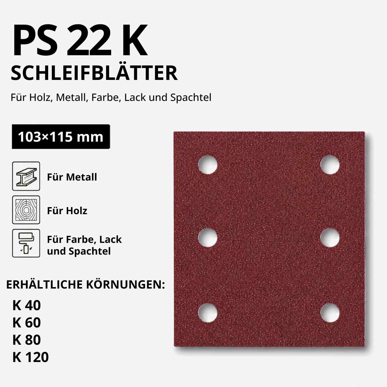 Klingspor PS 22 K Streifen kletthaftend, 103 x 115 mm Lochform GL19