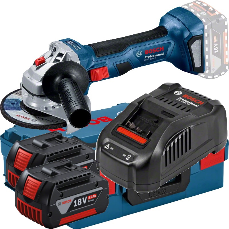 Bosch GWS 18V-7 Akku Winkelschleifer - L-BOXX - 2x GBA 4AH - GAL1880CV