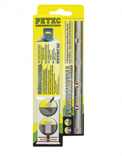 Petec 97425 Flüssigmetall 2K Epoxidharz-Metall - 25ml Tube - Doppelspritze