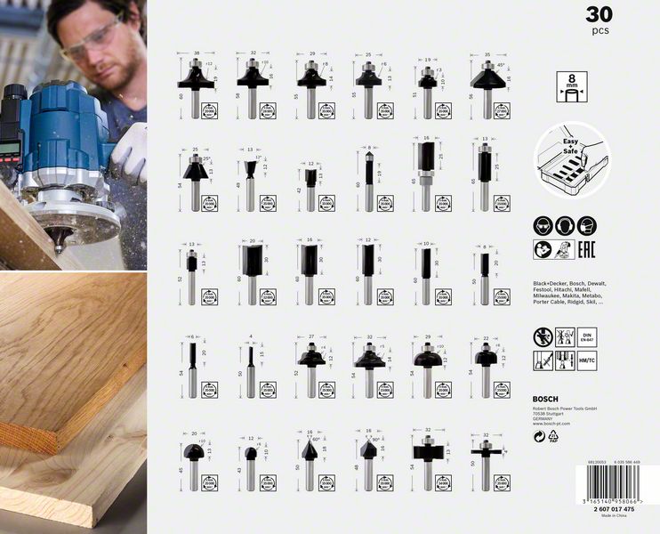Bosch 30-teiliges Fräser-Set Fräser - 8mm Schaft - in Kassette | Fräser |  Bohrer, Bits, Meißel, Fräser | Verbrauchsmaterial | werkzeug-guenstig.eu |  Ihr Werkzeug Onlineshop