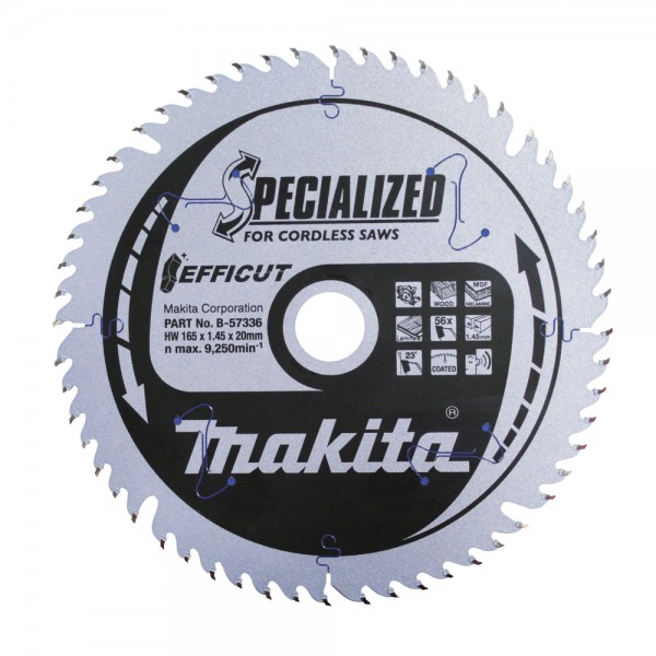 Makita Sägeblatt 165x1,45x20, 56Z EFFICUT - 57336 - Holz/Laminat/MDF/Kunststoff