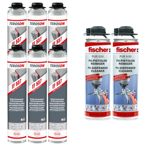 Teroson Pistolenschaum Set EF 537 6x + PUR500 Reiniger 2x