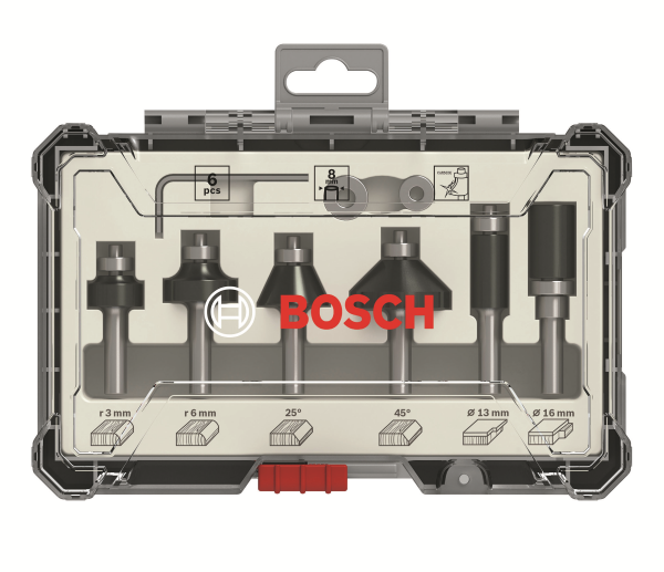 Bosch 6-teiliges Rand- und Kantenfräser-Set Fräser Set - 8mm Schaft - in Box