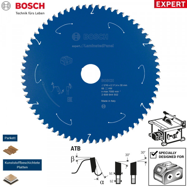 Bosch Sägeblatt Kreissägeblatt EXPERT - Laminat Parkett - für Akkusägen Ø216mm