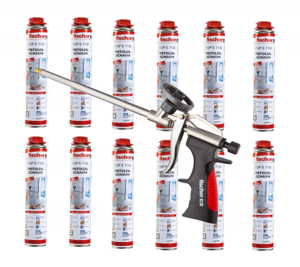 12x Fischer 1K Pistolenschaum PUP S 750ml B2 + Fischer Schaumpistole PUP M3