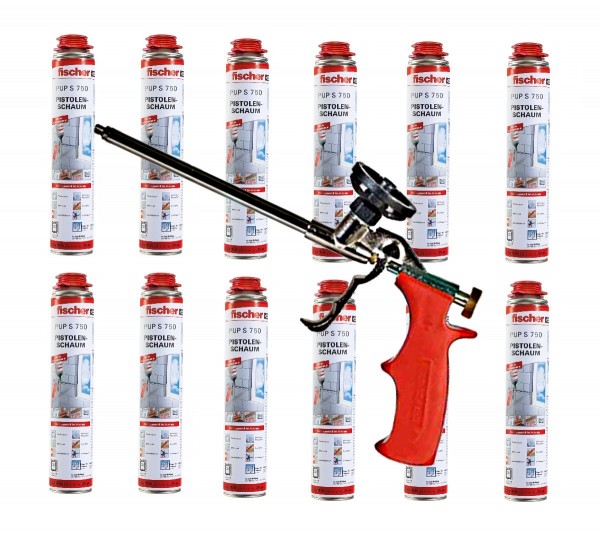 12x Fischer 1K Pistolenschaum PUP S 750ml B2 + Fischer Schaumpistole PUP M3