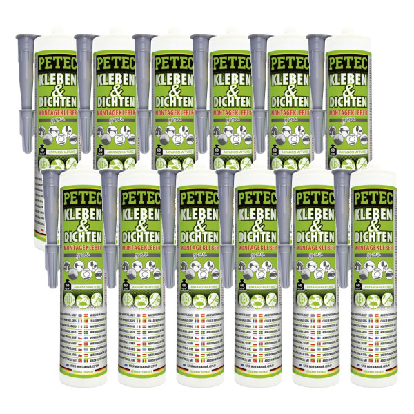 Petec Montagekleber Kleben + Dichten grau Set - 12 Stück - 94629