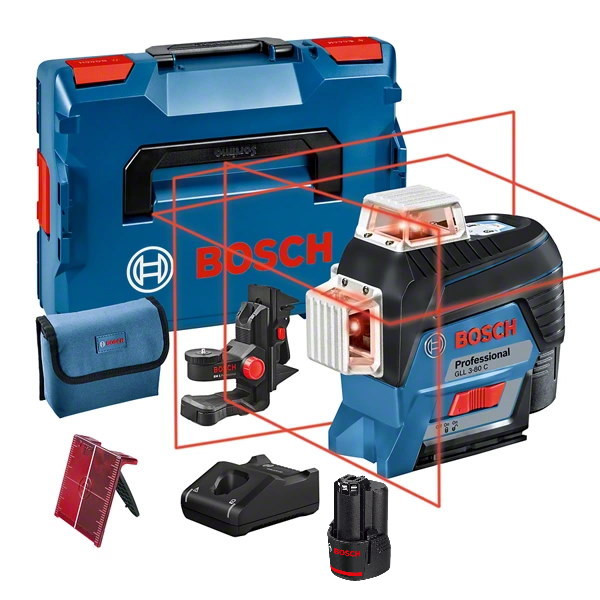 Bosch GLL 3-80 C Linienlaser rot - L-BOXX - 1x2Ah Akku - Zubehör - Ladegerät