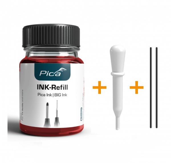 Pica Ink Refill Set - 55840 - rot - 25ml - 15 Befüllungen - inkl. 2x Docht + Pipette