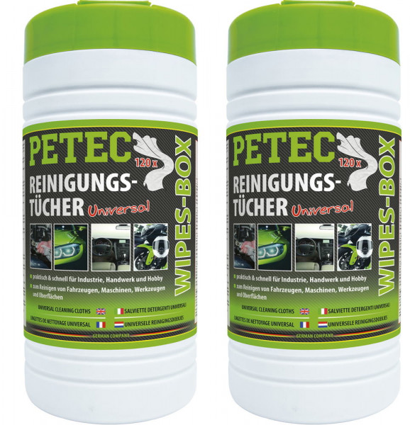 Petec 82120 Reinigungstücher - 2x 120 Stück - Wipes Box - Universal