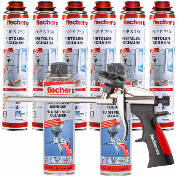 Fischer Pistolenschaum PUP S 750ml B2 1K - 6 Stück + 1x Pistole + 2x Reiniger