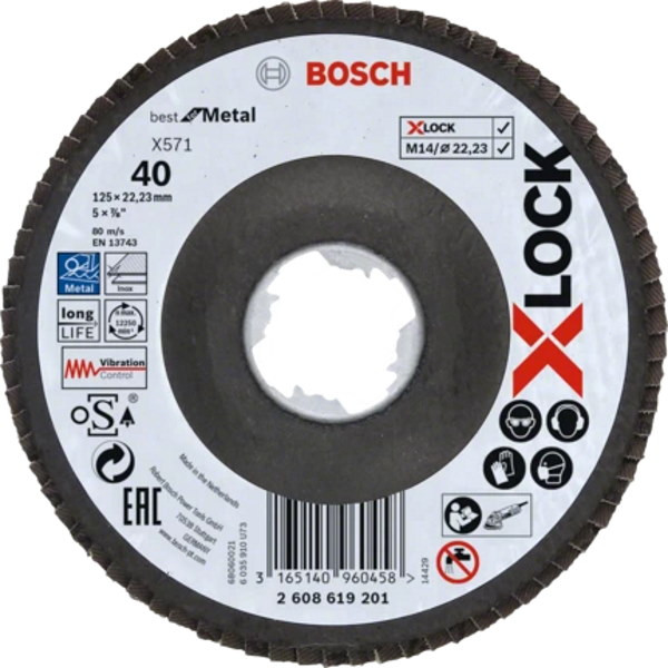 Bosch X-LOCK Fächerschleifscheibe - 125mm - K40 - X571 - 2608619201