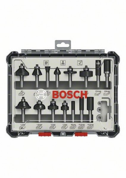 Bosch 15-teiliges Fräser-Set Fräser - 8mm Schaft - in Kassette