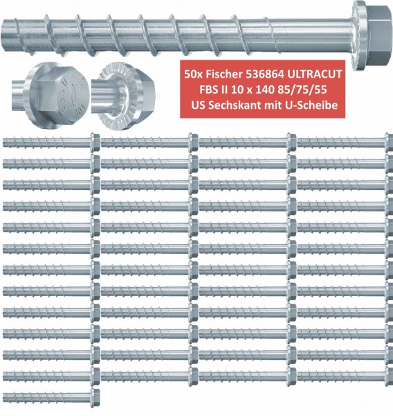 50 Fischer Betonschrauben ULTRACUT FBS II 10x140 85/75/55 US 536864 - Sechskant