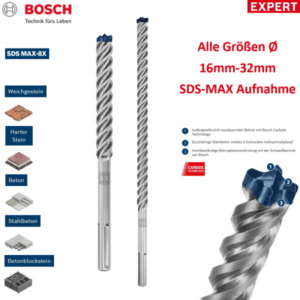 Bosch Bohrer Hammerbohrer EXPERT SDS MAX-8X - Stein - Beton - Ø 16 - 32 mm